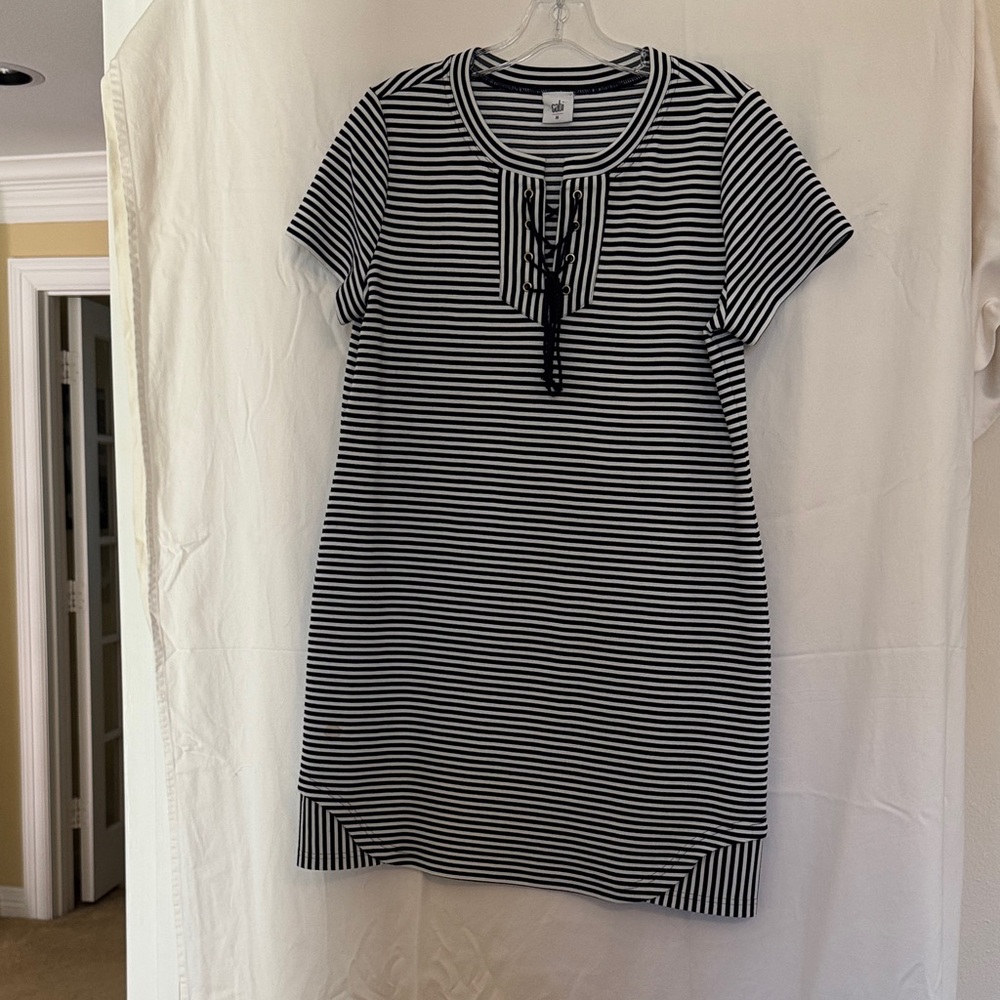 CAbi Navy and White Striped Mini Dress